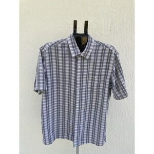 George Men's Short Sleeve Size: Large (42-44) Gray Plaid Button Down Shirt